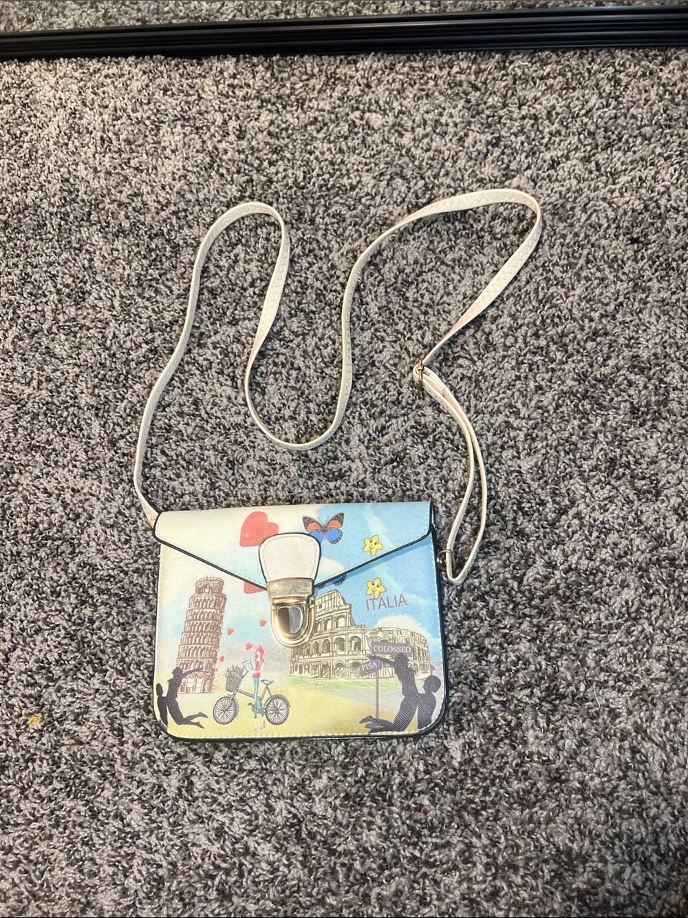 Italia Print Crossbody Bag in White and Pastel Colors